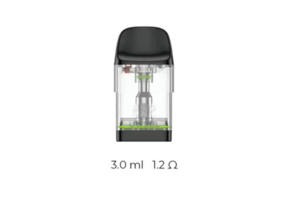 Vape device with clear chamber and black top on a white background
