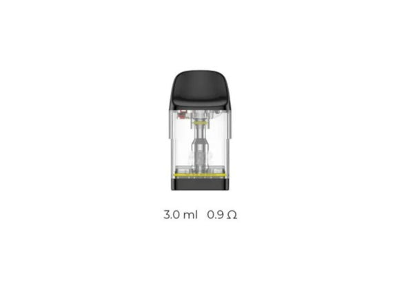 Vape device with clear chamber and black top on a white background