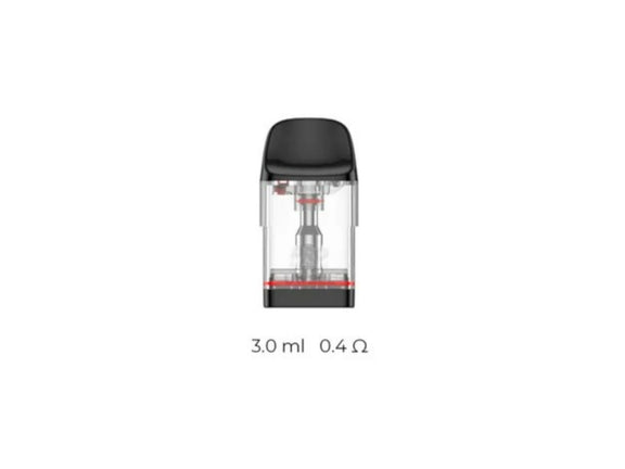 Clear vape tank with black top on a white background