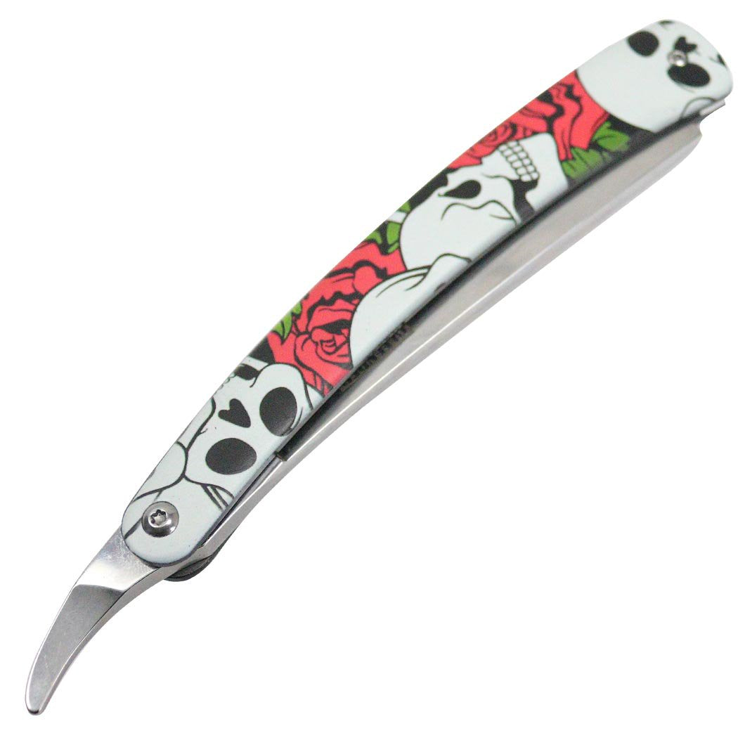 Defender-Xtreme 10' Straight Razor Skull Red Rose Folding Knife 3CR13 Stainless