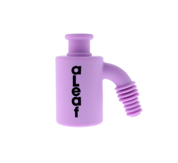 Purple silicone pipe with 'aLeaf' branding on a white background