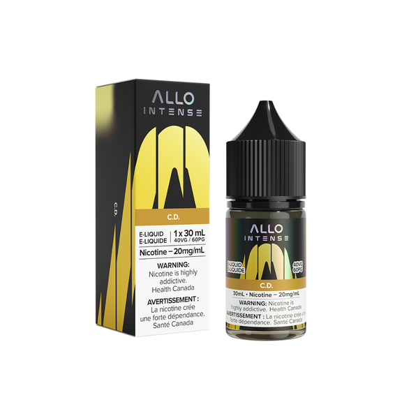 Allo Intense e-liquid bottle and packaging on a white background