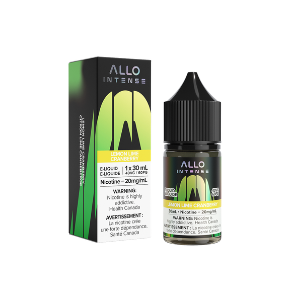 Allo Intense Lemon Lime Cranberry e-liquid bottle and packaging on a white background