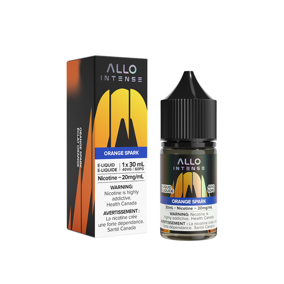 Allo Intense Orange Spark e-liquid bottle and packaging on a white background