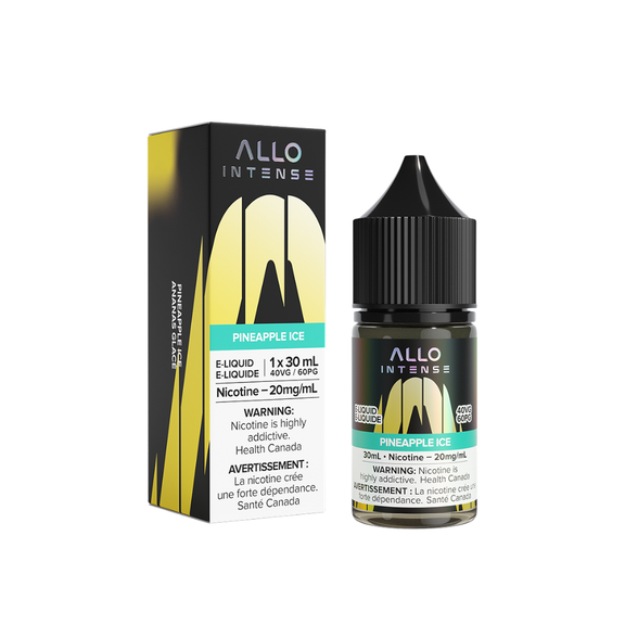 Allo Intense Pineapple Ice e-liquid bottle and packaging on a white background