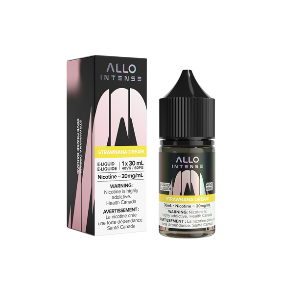 Allo Intense Strawhanna Dream e-liquid bottle and packaging on a white background