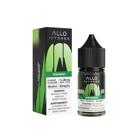 ALLO Intense Spearmint e-liquid bottle and packaging on a white background