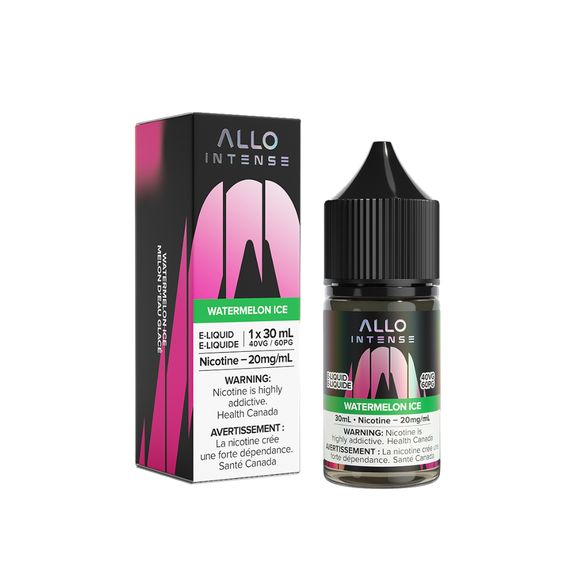 Allo Intense Watermelon Ice e-liquid bottle and packaging on a white background
