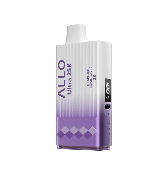 Purple and white vape device with 'ALLO' branding on a white background
