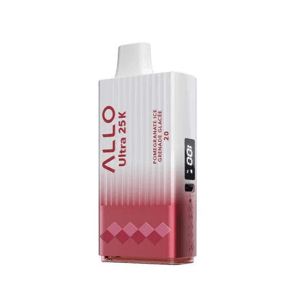 Red and white ALLO vape device on a white background