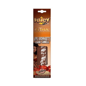 Juicy Jay's Thai Incense Sticks packaging with 'Apple Brown Betty' flavor on a white background