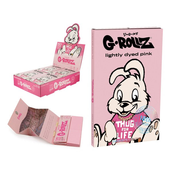 G-Rollz Banksy's Graffiti "Thug for Life" Pink KS Slim Rolling Paper + Tips+Tray