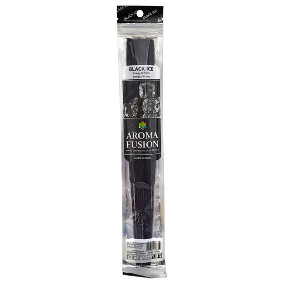 Packaged black ice vape pen with Aroma Fusion branding on a white background