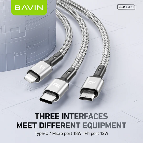 Bavin cable with three interfaces on a light gray background