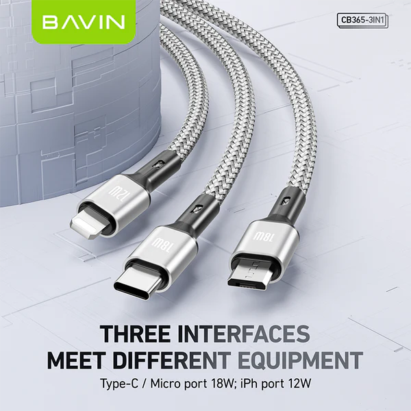 Bavin cable with three interfaces on a light gray background