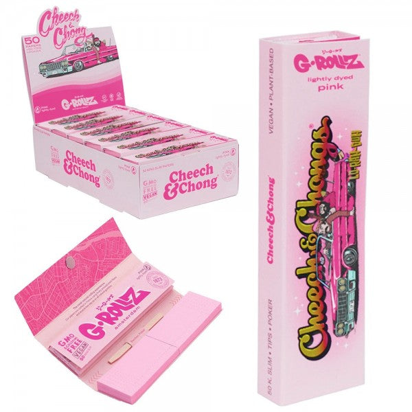 G-Rollz Cheech & Chong 'Lowrider' Pink King Size Slim Rolling Papers + Tips