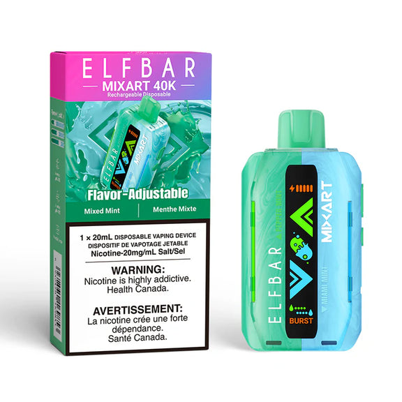 Elf Bar Mixart vape device and packaging on a white background