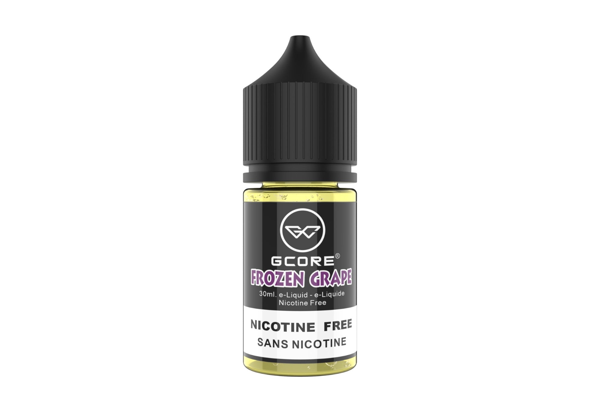 Gcore Frozen Grape nicotine-free e-liquid bottle on a white background