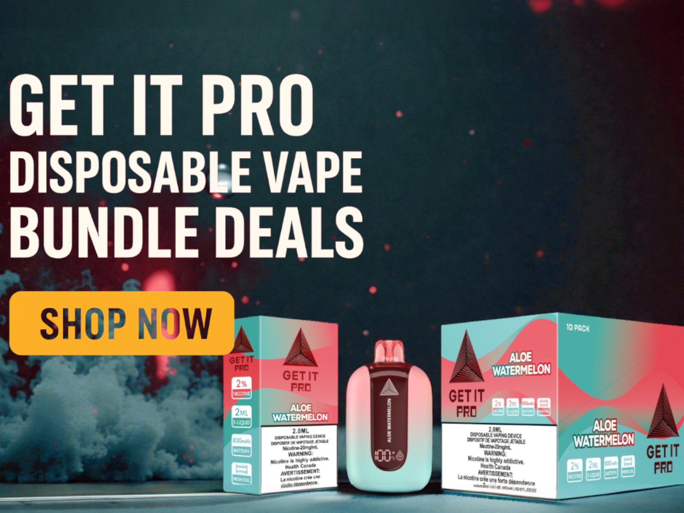 GET IT PRO disposable vape with packaging on a dark background