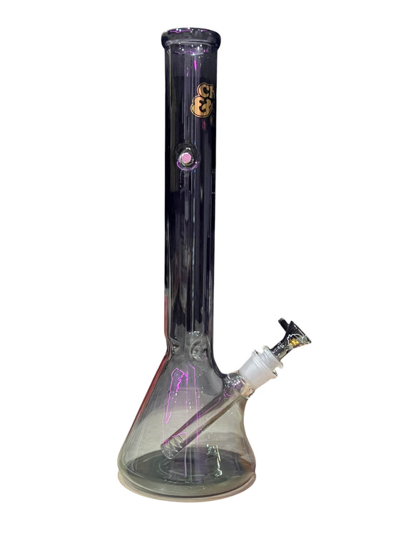 Glass water pipe with a logo on a white background