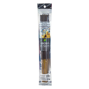 Packaged incense sticks with 'Aroma Fusion' branding on a white background