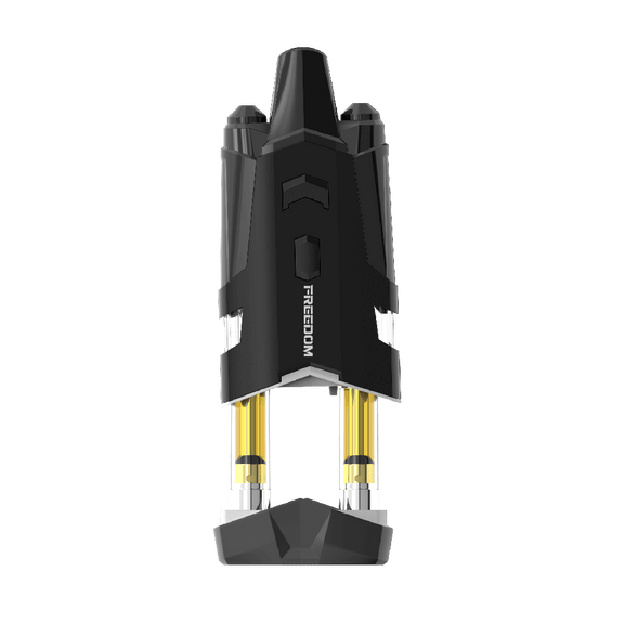 Black and yellow device with 'Freedom' branding on a white background
