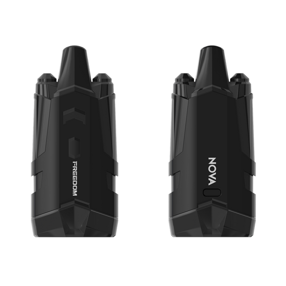Two black devices labeled 'Freedom' and 'Nova' on a white background