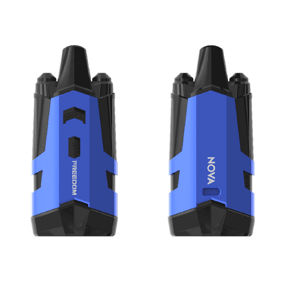 Two blue and black devices labeled 'Freedom' and 'Nova' on a white background