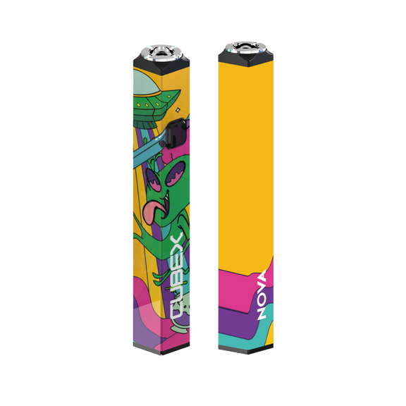 Two colorful vape devices with 'NOVA' branding on a white background