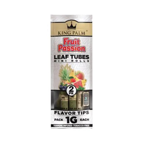 Packaging of King Palm Fruit Passion Leaf Tubes Mini Rolls on a white background
