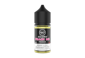 Vape juice bottle labeled 'Peach Ice' with a black cap on a white background
