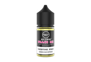 Vape juice bottle labeled 'Peach Ice' by Gcore on a white background