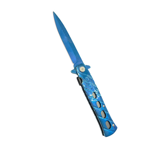 Blue folding knife on a white background