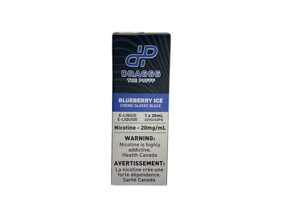 Draggg e-liquid packaging for blueberry ice flavor on a white background