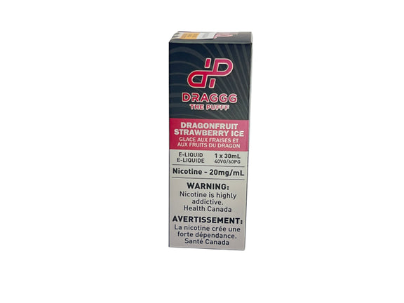 Draggg e-liquid packaging with dragonfruit strawberry ice flavor on a white background