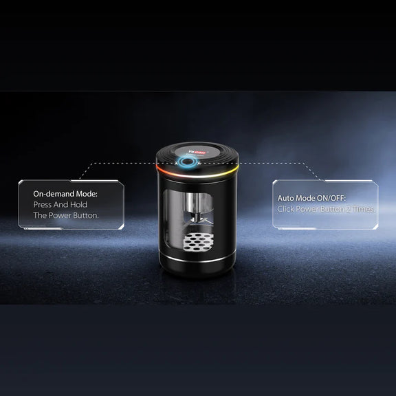 Black electronic device with text on-demand and auto mode on a dark background