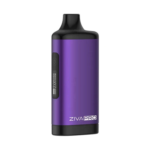 Purple vape device with black top and bottom on a white background