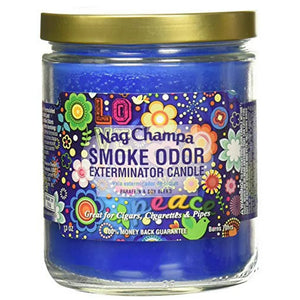 Smoke odor candle with colorful label on a white background