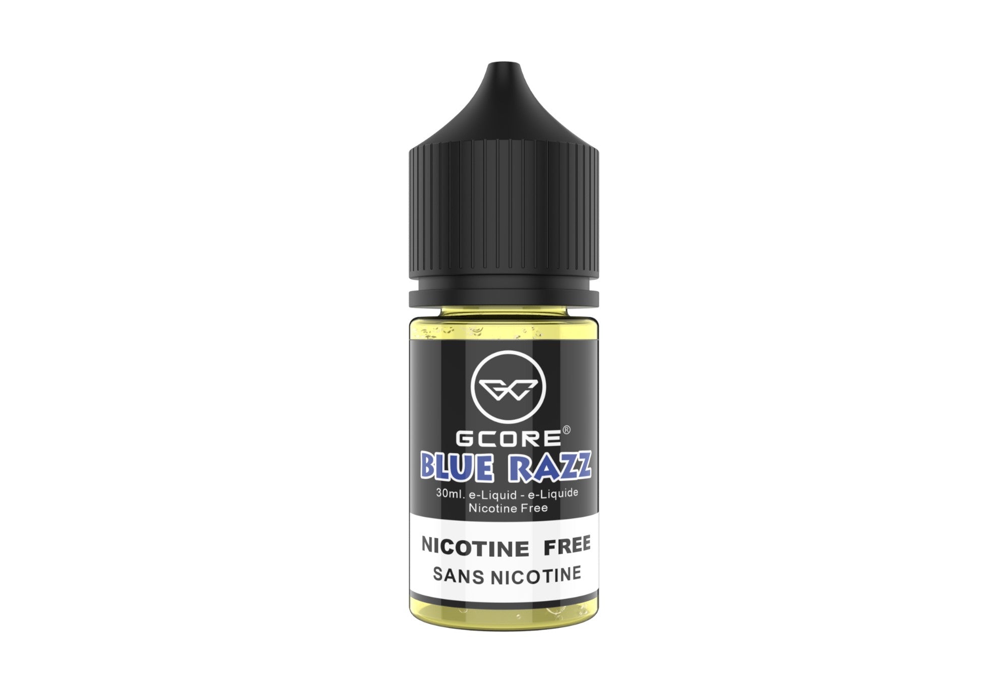 Gcore Blue Razz e-liquid bottle on a white background