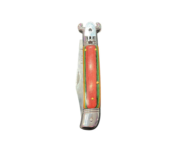 Knife with a colorful handle on a white background