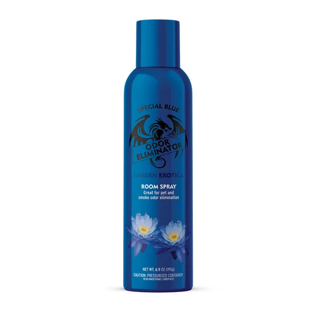 Blue bottle of Special Blue Odor Eliminator on a white background