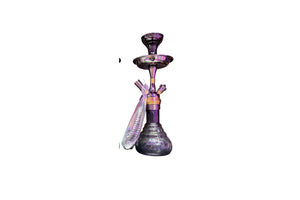Purple and black glass hookah on a white background