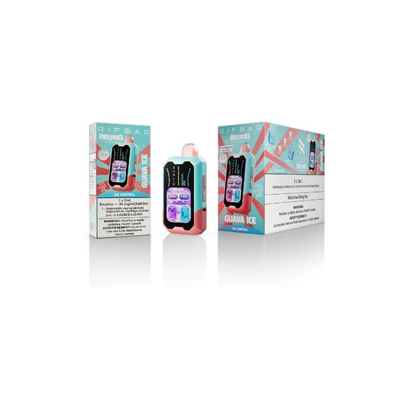 Two vape devices with their packaging on a white background