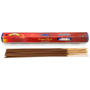 Satya Dragon's Blood incense sticks with packaging on a white background