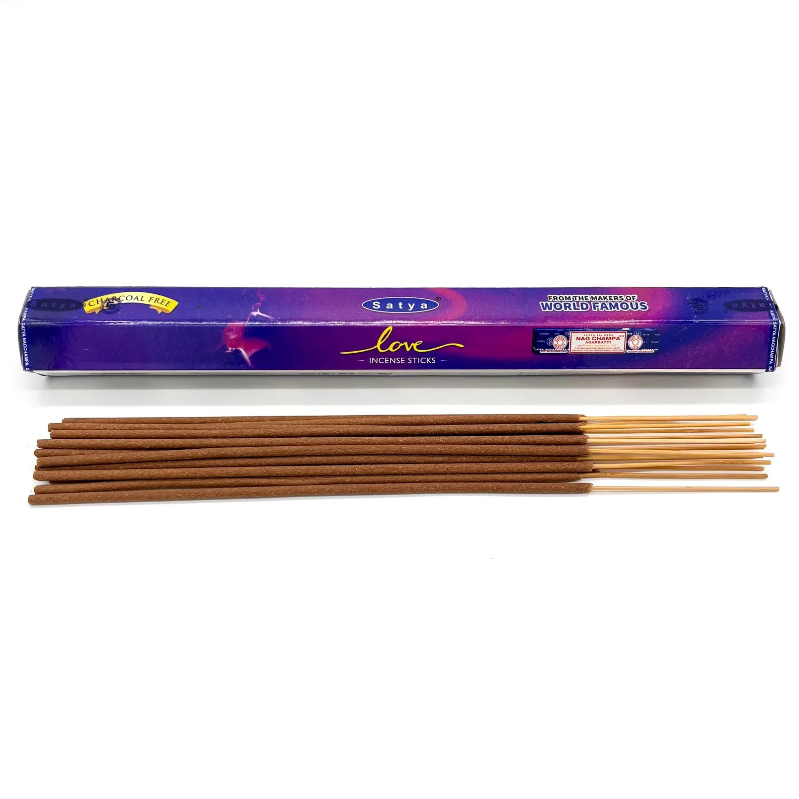 Satya Love incense sticks with packaging on a white background