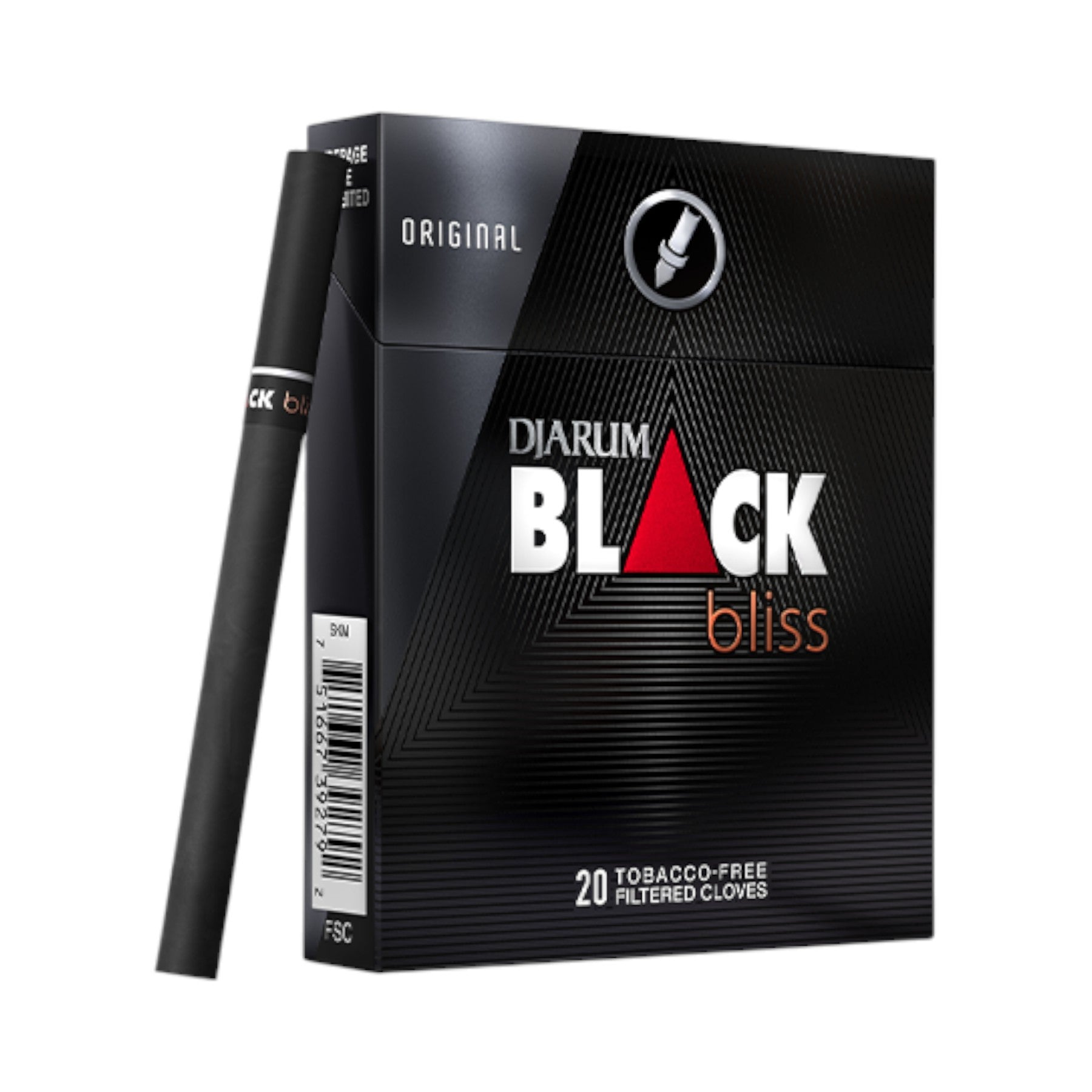 Djarum Black Bliss cigarette pack with a single cigarette on a white background