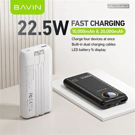 Bavin power bank with fast charging features on a white background