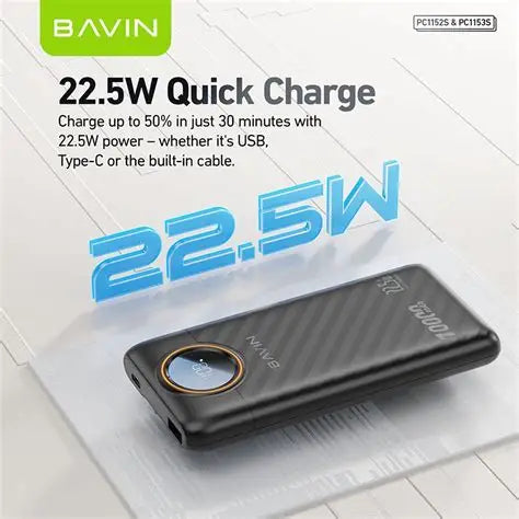 Bavin power bank with 22.5W quick charge feature on a white background