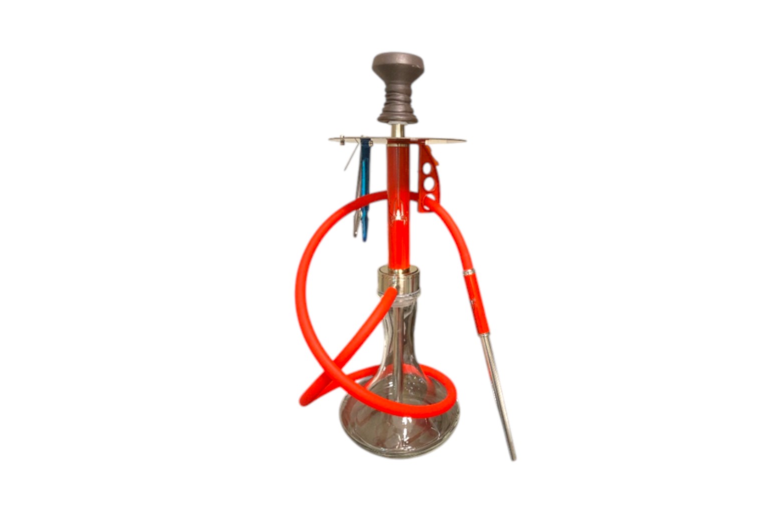 Red and silver hookah on a white background
