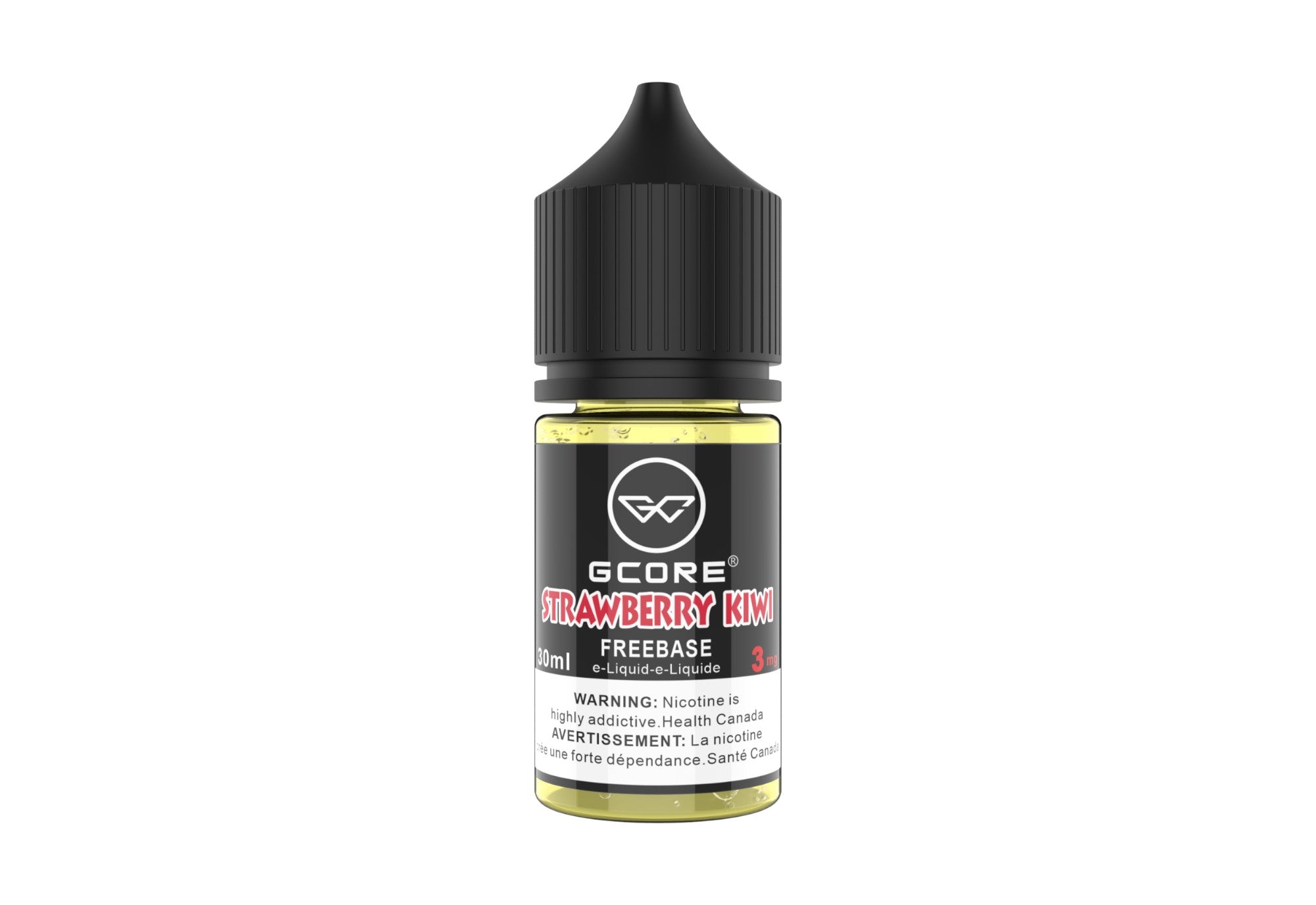 Gcore Strawberry Kiwi Freebase vape juice bottle on a white background